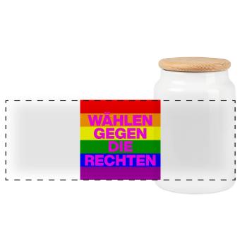 WÄHLEN GEGEN DIE RECHTEN, DEMOKRATIE, NO NZS - Panorama Keksdose mit Holzdeckel - Weiß - Vorne