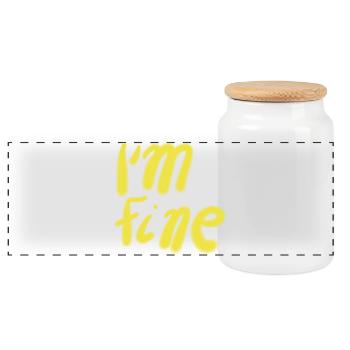 I’m Well – Lettrage jaune à la main - Boîte à biscuits avec couvercle en bois - blanc - Devant