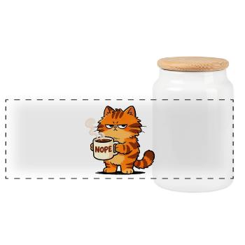 Mürrische Katze Kaffee Nope Spruch - Panorama Keksdose mit Holzdeckel - Weiß - Vorne