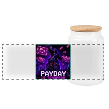 Payday Is Tomorrow Funny Meme - Panoramic Cookie Jar with Wooden Lid - white - Front
