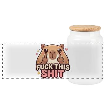 Fuck This Shit - Panoramic Cookie Jar with Wooden Lid - white - Front
