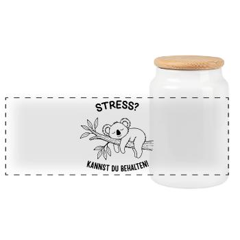 Stress? You can keep it! - Panoramic Cookie Jar with Wooden Lid - white - Front