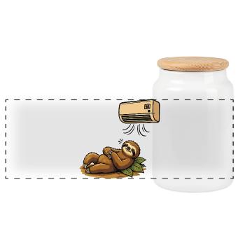 Summer Sloth, Air Conditioned, Intense Heat - Panoramic Cookie Jar with Wooden Lid - white - Front