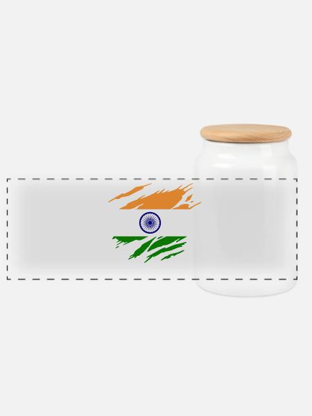 India Indian Flag Indian - Panoramic Cookie Jar with Wooden Lid - white
