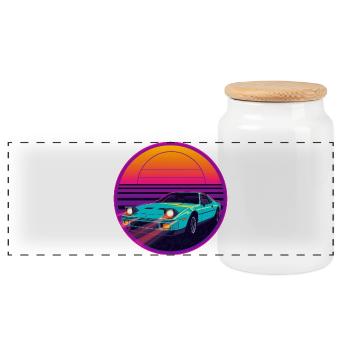 Retro-80er-Jahre-Synthwave-JDM-Stil-Sportwagendesign - Panorama Keksdose mit Holzdeckel - Weiß - Vorne