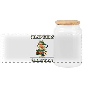Chapters Over Chatter - Panoramic Cookie Jar with Wooden Lid - white - Front