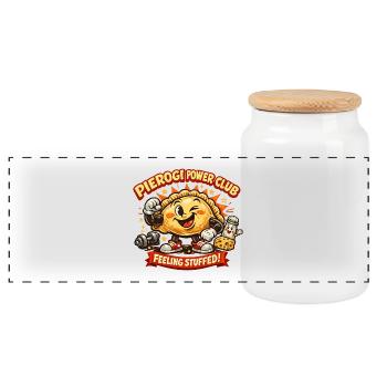 Pierogi Power Club Feeling Stuffed - Panoramic Cookie Jar with Wooden Lid - white - Front