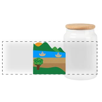 Lakeside Boats and Mountains - Panoramic Cookie Jar with Wooden Lid - white - Front