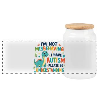 I don't behave badly I have autism - Panoramic Cookie Jar with Wooden Lid - white - Front