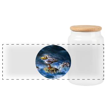 Moewe_mit_Fisch - Boîte à biscuits avec couvercle en bois - blanc - Devant