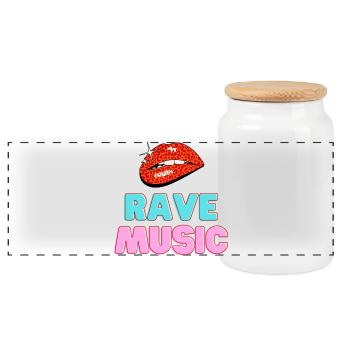 Musique rave Lèvres léopard Texte néon - Boîte à biscuits avec couvercle en bois - blanc - Devant