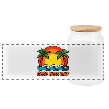 Vibes Palm Sunset - Panoramic Cookie Jar with Wooden Lid - white - Front