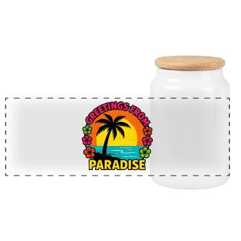 Greetings From Paradise - Panoramic Cookie Jar with Wooden Lid - white - Front