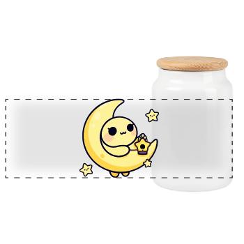 Moonlit Cute Moon with Star Lantern - Panoramic Cookie Jar with Wooden Lid - white - Front