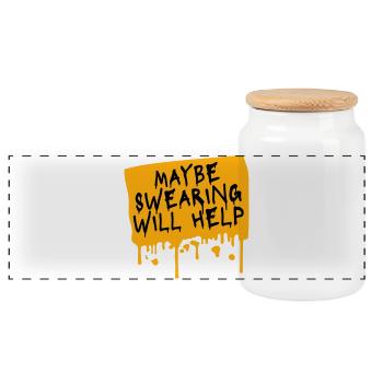 Maybe Swearing Will Help Sarkastisch Spruch Grafik - Panorama Keksdose mit Holzdeckel - Weiß - Vorne