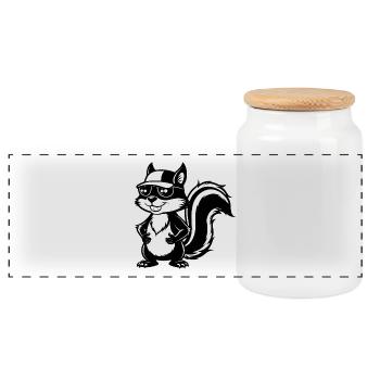 Squirrel with sun glasses - Panoramic Cookie Jar with Wooden Lid - white - Front