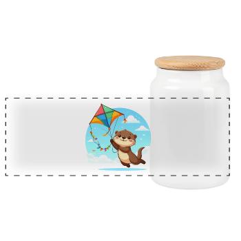 La loutre de Kawaii vole un dragon – Mignonne - Boîte à biscuits avec couvercle en bois - blanc - Devant