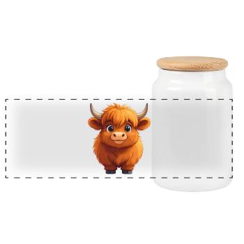 Vache des Highlands Souriante – Conception de bandes dessinées joyeuses - Boîte à biscuits avec couvercle en bois - blanc - Devant