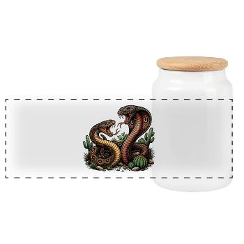Two angry snakes - Panoramic Cookie Jar with Wooden Lid - white - Front