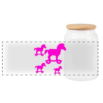 horses - Panoramic Cookie Jar with Wooden Lid - white - Front