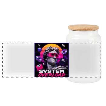 Vaporwave Synthwave Retro System Overload Art - Panoramic Cookie Jar with Wooden Lid - white - Front