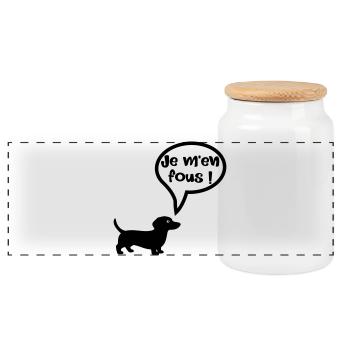 Chien - Je m'en fous - Boîte à biscuits avec couvercle en bois - blanc - Devant