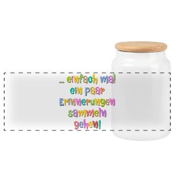 Lebensmotto Erinnerungen Sammeln - Panorama Keksdose mit Holzdeckel - Weiß - Vorne