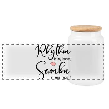 Samba Rhythm Dancing - Panoramic Cookie Jar with Wooden Lid - white - Front
