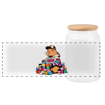 Capybara collectionneur de tasses - Boîte à biscuits avec couvercle en bois - blanc - Devant