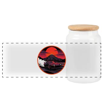 Retro 90er JDM Mt Fuji Smoke Drift Auto-Kunst - Panorama Keksdose mit Holzdeckel - Weiß - Vorne