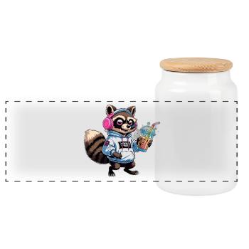 Raton laveur avec latte glacé - Boîte à biscuits avec couvercle en bois - blanc - Devant
