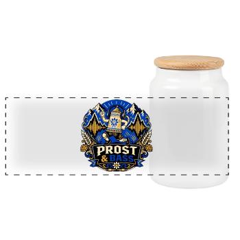 Chope de bière avec casque – Festival de musique - Boîte à biscuits avec couvercle en bois - blanc - Devant