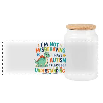 I don't misbehave, I have autism - Panoramic Cookie Jar with Wooden Lid - white - Front
