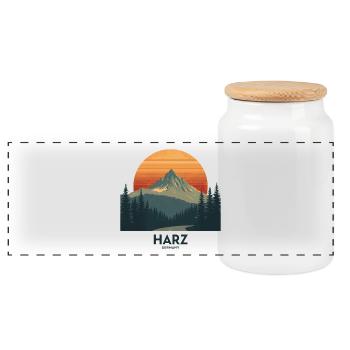 Resin Vintage Sunset | National Park Style - Panoramic Cookie Jar with Wooden Lid - white - Front