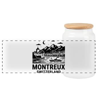 Montreaux, Switzerland - Panoramic Cookie Jar with Wooden Lid - white - Front