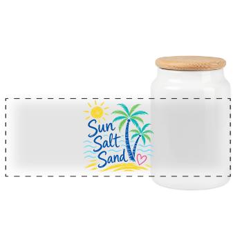 Sun Salt Sand – Summer Beach Palm Tree Design - Panoramic Cookie Jar with Wooden Lid - white - Front