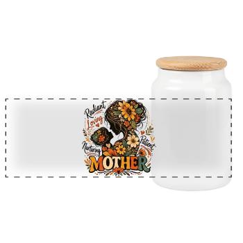 Radiant Mother Flowers Silhouette - Panoramic Cookie Jar with Wooden Lid - white - Front