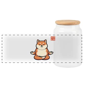 Zen Shiba Pup Meditation - Panoramic Cookie Jar with Wooden Lid - white - Front