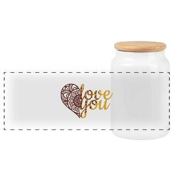 Cœur Mandala d’Amour Doré - Boîte à biscuits avec couvercle en bois - blanc - Devant