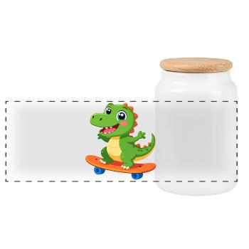 Petit dinosaure vert sur un skateboard – Design cool - Boîte à biscuits avec couvercle en bois - blanc - Devant