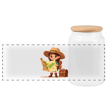 Petit explorateur de bandes dessinées avec carte au trésor et coffre - Boîte à biscuits avec couvercle en bois - blanc - Devant