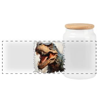 Dinosaur Head Neon Graffiti - Panoramic Cookie Jar with Wooden Lid - white - Front