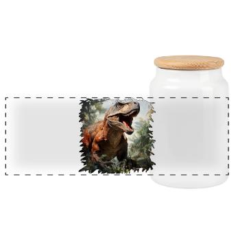 Un T Rex géant dans la jungle - Boîte à biscuits avec couvercle en bois - blanc - Devant
