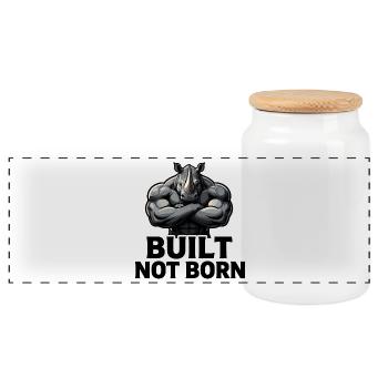 Rhino Built Not Born - Panoramic Cookie Jar with Wooden Lid - white - Front