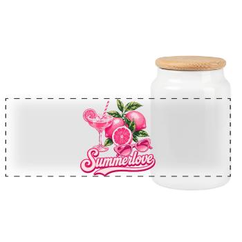 Summer Love | Pink Cocktail Summer Design - Panoramic Cookie Jar with Wooden Lid - white - Front
