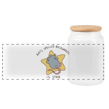 Rats Spelled Backwards Is Star Funny Mouse - Panoramic Cookie Jar with Wooden Lid - white - Front