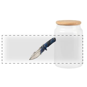 Sketched Dagger with Blue Blade - Panoramic Cookie Jar with Wooden Lid - white - Front