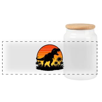 T-Rex au coucher de soleil tropical - Boîte à biscuits avec couvercle en bois - blanc - Devant