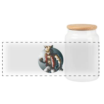 Fighting Cat Martial Arts Anime Design - Boîte à biscuits avec couvercle en bois - blanc - Devant
