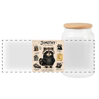 Timothy the Raccoon in Hoodie - Panoramic Cookie Jar with Wooden Lid - white - Front